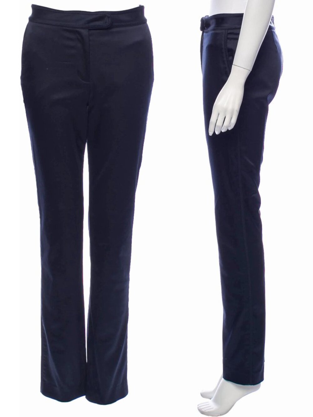 Zac Posen Navy Blue Silk Straight Leg Slim Mid-Rise Tuxedo Pants US2 XS